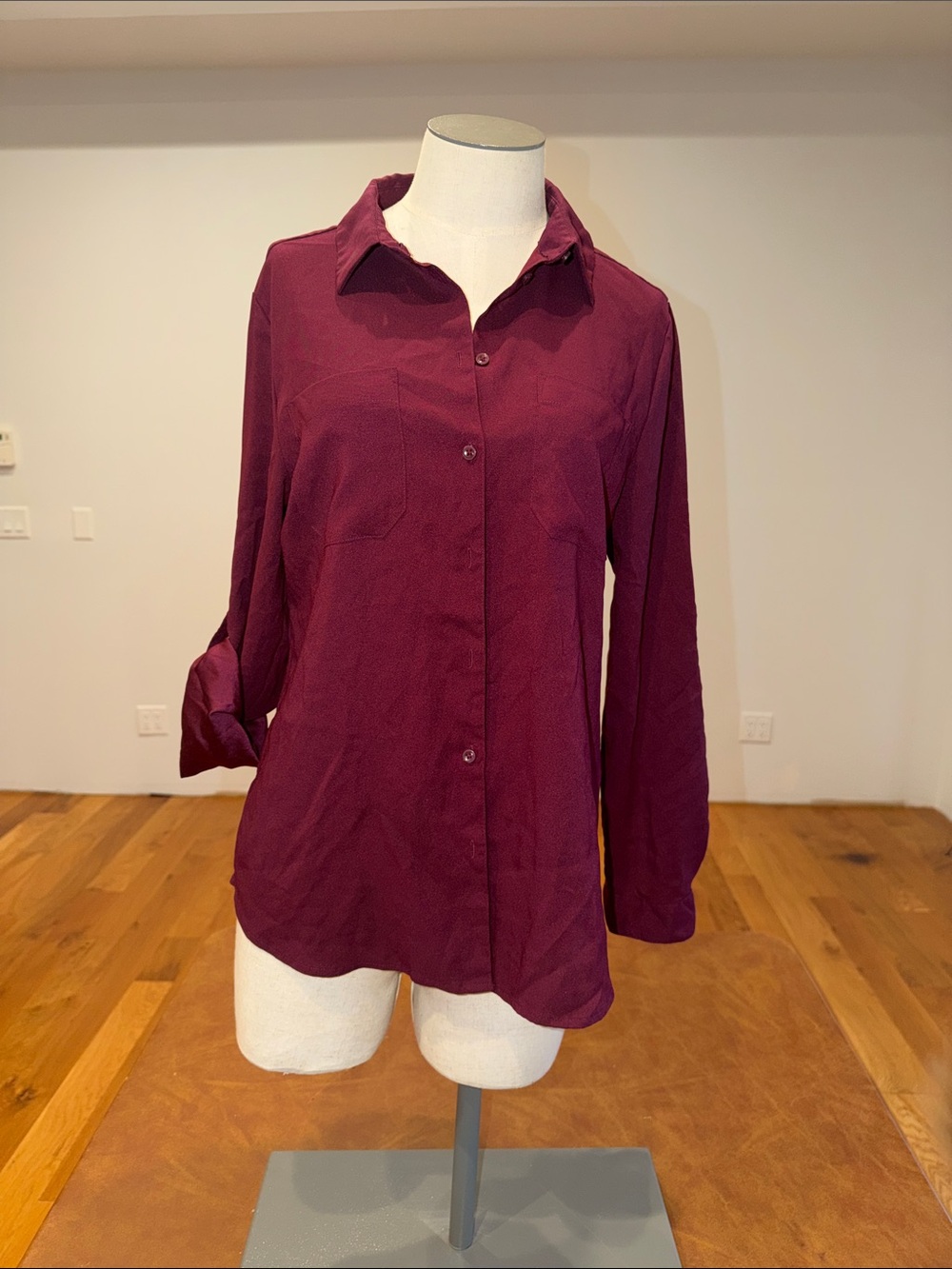 Women's Burgundy Button-Down Shirt with Classic Collar